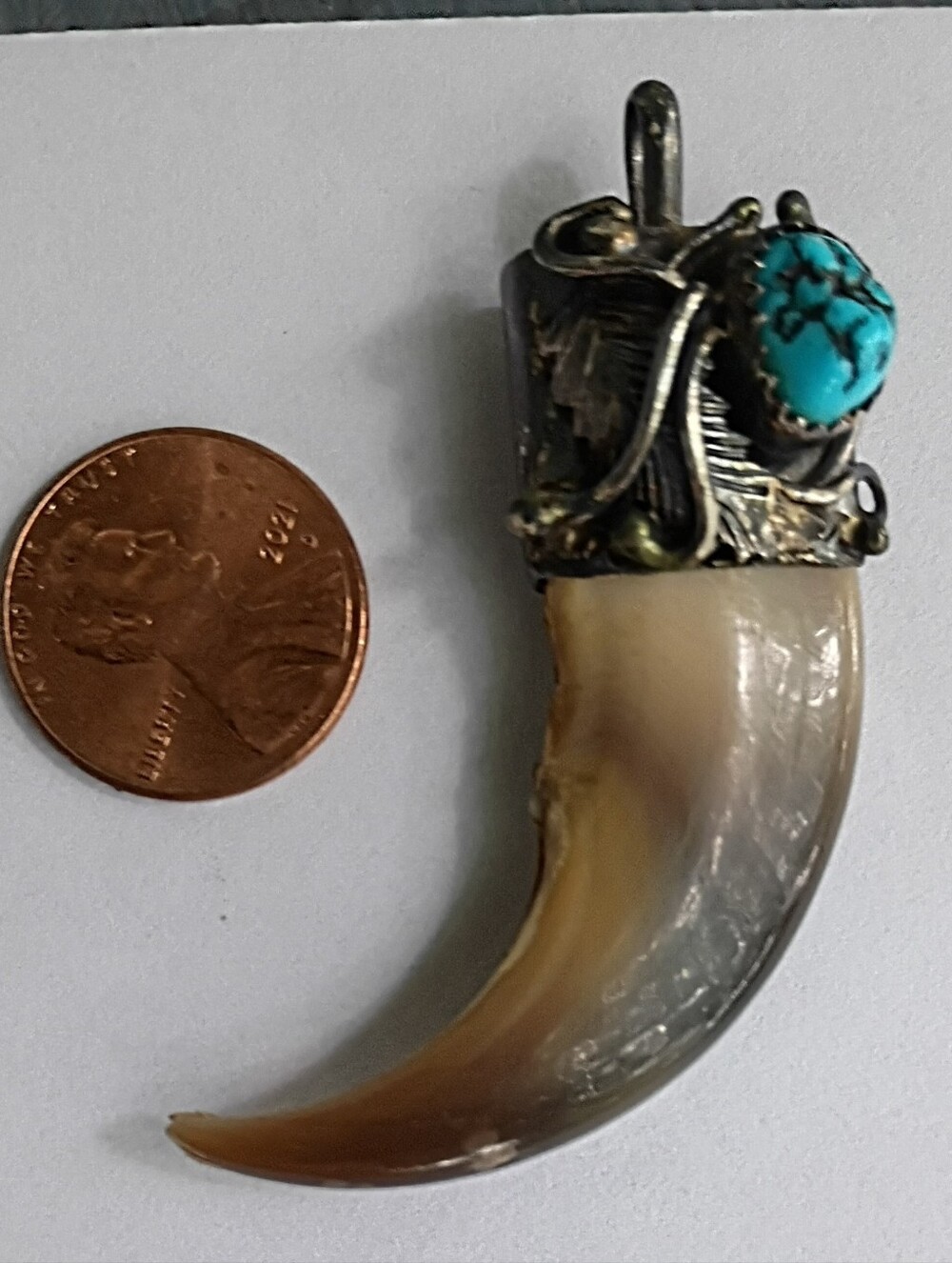 Authentic Stamped Jessie Claw Silver and Turquoise Bear Claw Pendant